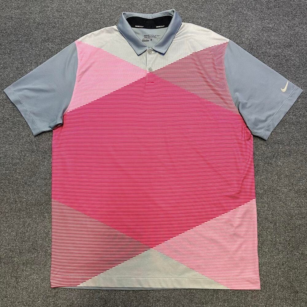 Nike Golf Men’s Tour Performance Golf Polo Shirt Pink Grey Athletic Collared XL
